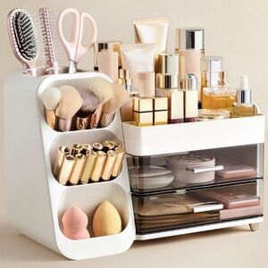 Makeup Organizer With Brush Holder For Vanity, Large Plastic Bathroom new